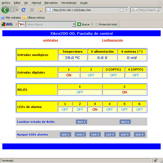 XIKRA200. P&aacute;gina web de monitorizacion y control